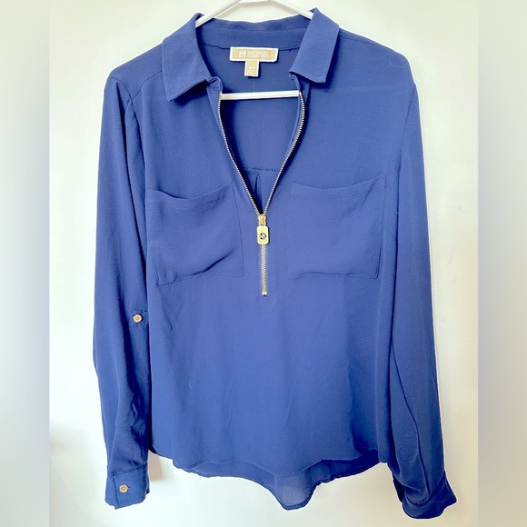 Michael Kors Navy Blue & Gold Blouse - Picture 1 of 7